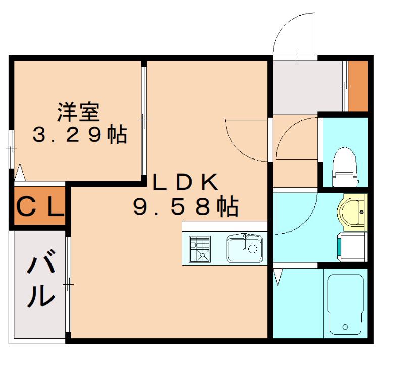 上白水3丁目AP(1LDK/1階)の間取り写真