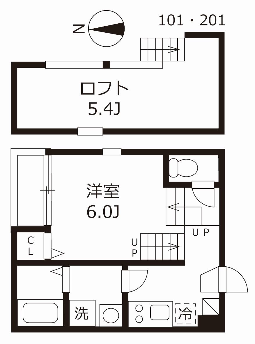 ハーモニーテラス志賀町IV(1K/2階)の間取り写真