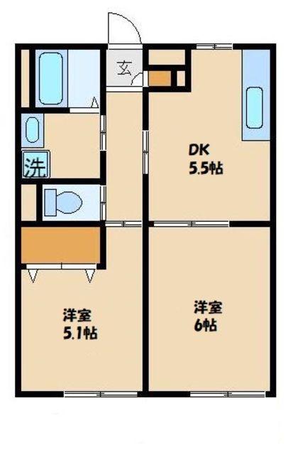 プレジール R(2DK/2階)の間取り写真