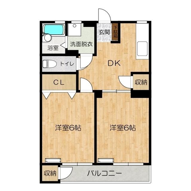 鶴田ハイツ春日居(2DK/1階)の間取り写真