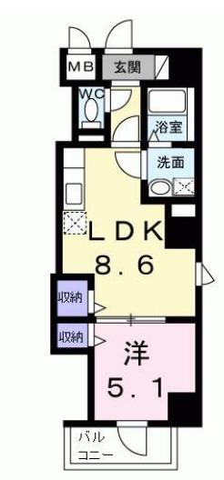 プラムツリー神楽坂(1LDK/2階)の間取り写真