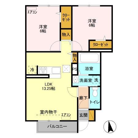 リバーパーク神明 C(2LDK/1階)の間取り写真