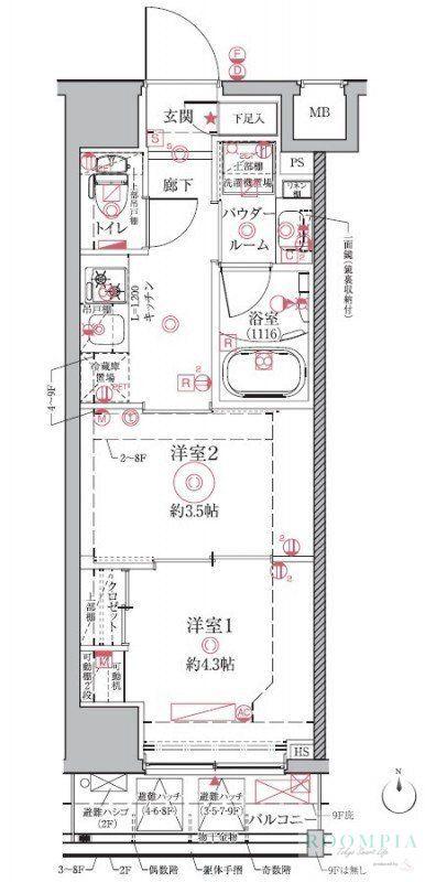 クレイシアIDZ祐天寺(2K/1階)の間取り写真