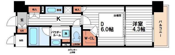 ブランズ大阪本町(1DK/13階)の間取り写真