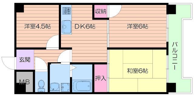 コーラル針中野(2DK/4階)の間取り写真