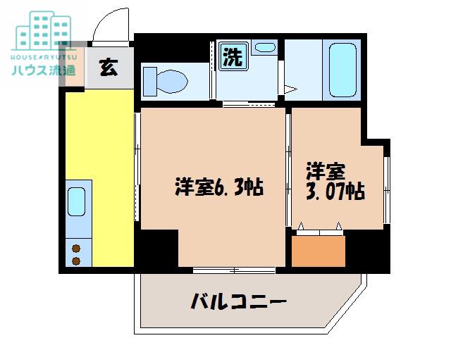 ウィング弐号舘(2K/4階)の間取り写真