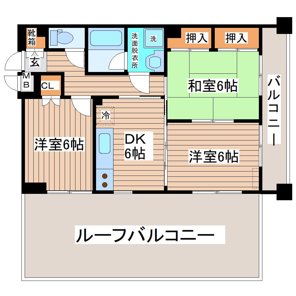 フレシール八木山(3DK/6階)の間取り写真