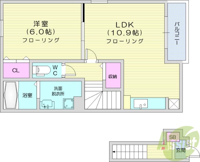 グラースメゾン(1LDK/2階)の間取り写真