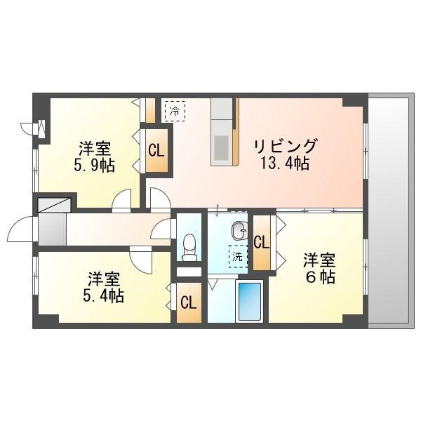 ルベライト(3LDK/6階)の間取り写真
