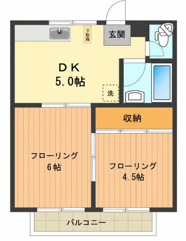 メゾンドM(2DK/2階)の間取り写真