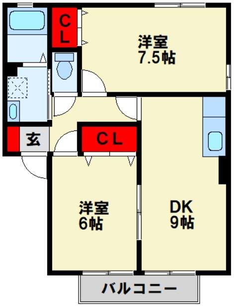 アクエリアン栄盛川(2DK/2階)の間取り写真