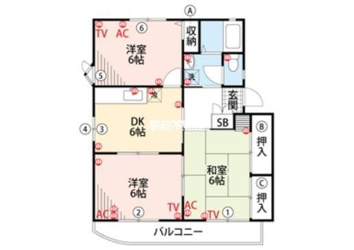 フォンテーヌ宮ノ陣I(3DK/2階)の間取り写真