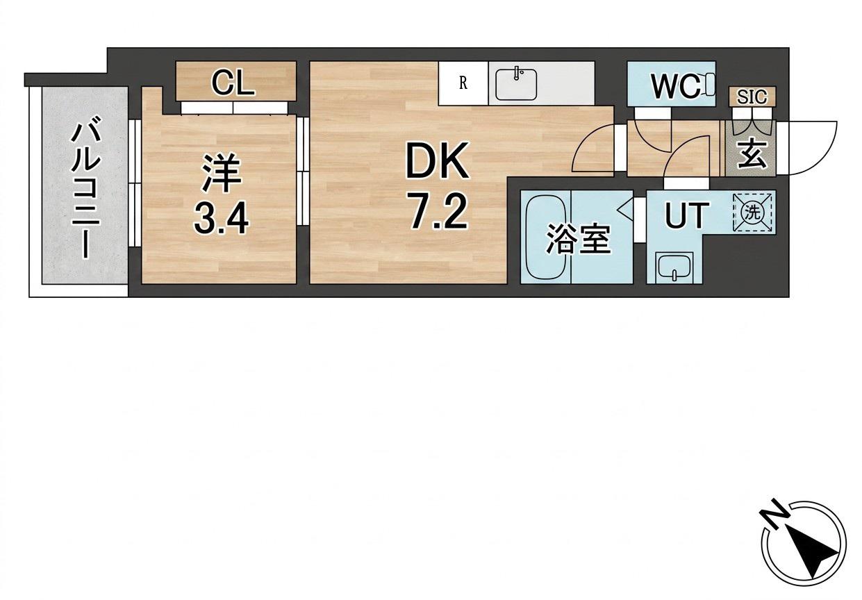 D.CLAREST玉造(1DK/2階)の間取り写真