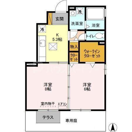 グリーンヴィラカラビナB(2K/1階)の間取り写真