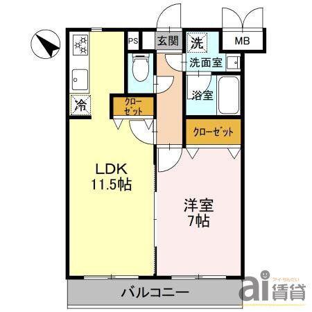 リラッサーレ I(1LDK/2階)の間取り写真