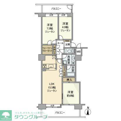 東急ドエルステージ21センターコート壱番館(3LDK/5階)の間取り写真