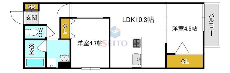 LEROY千里山(2LDK/3階)の間取り写真