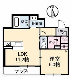 ニューマルセリーノ B棟(1LDK/1階)の間取り写真