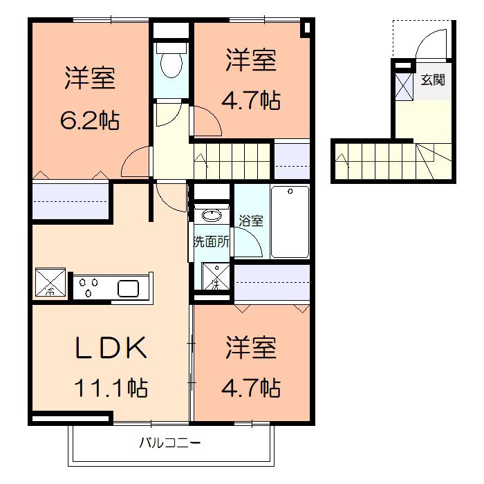ソレイユ湘南太平台B(3LDK/2階)の間取り写真