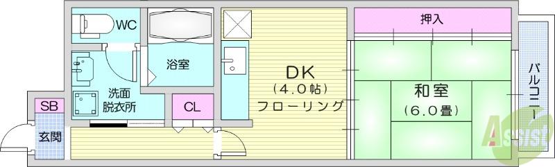 朝日プラザ大和町エザース(1DK/11階)の間取り写真