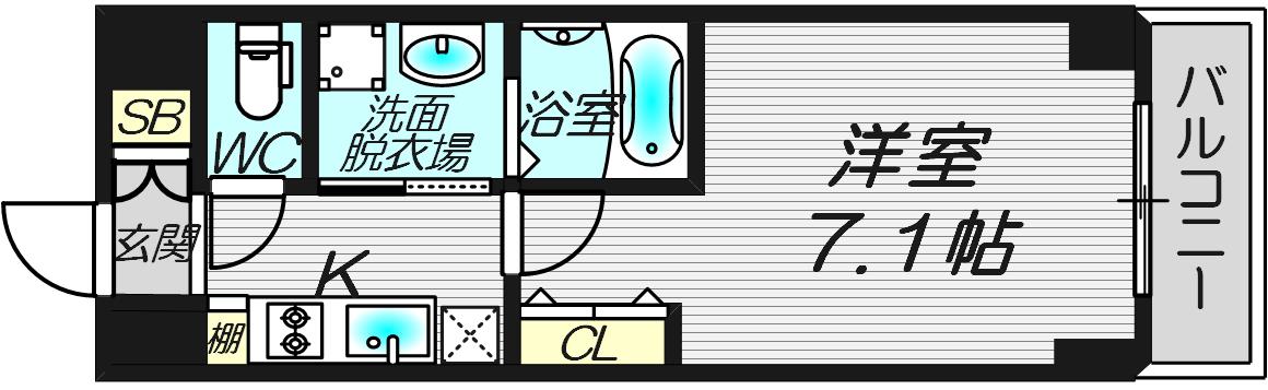 スプランディッド大阪ウエスト(1K/2階)の間取り写真
