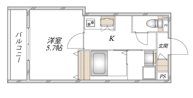 モアノ橘(1K/3階)の間取り写真