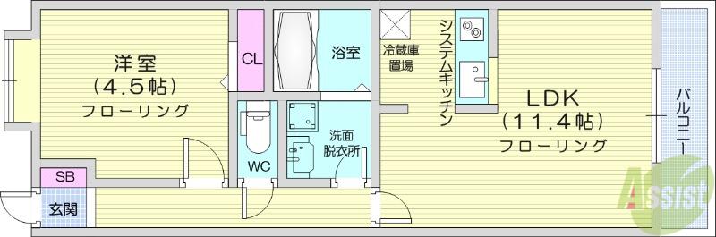 レキシントン・スクエア萩野町(1LDK/3階)の間取り写真
