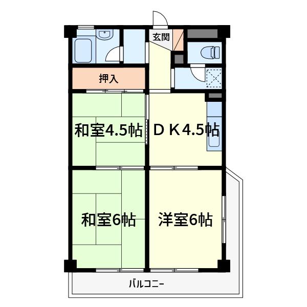 高槻グランドハイツ(3DK/6階)の間取り写真