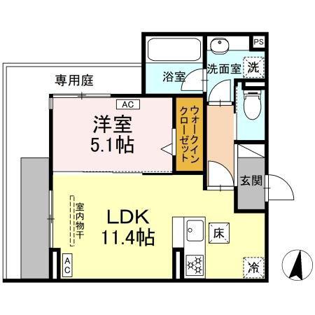 グランディール レオン(1LDK/1階)の間取り写真