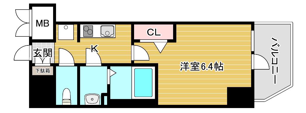 アドバンス大阪カーサ(1K/14階)の間取り写真