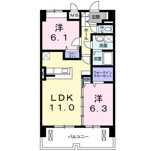 ペットマンションあかやま(2LDK/2階)の間取り写真