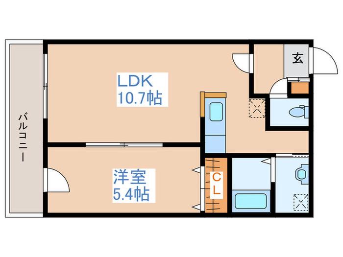 ワンダーハイム中の島(1LDK/1階)の間取り写真