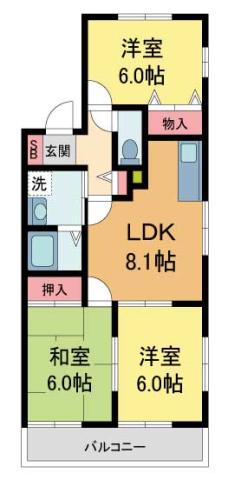 クレセント夙川(3LDK/2階)の間取り写真