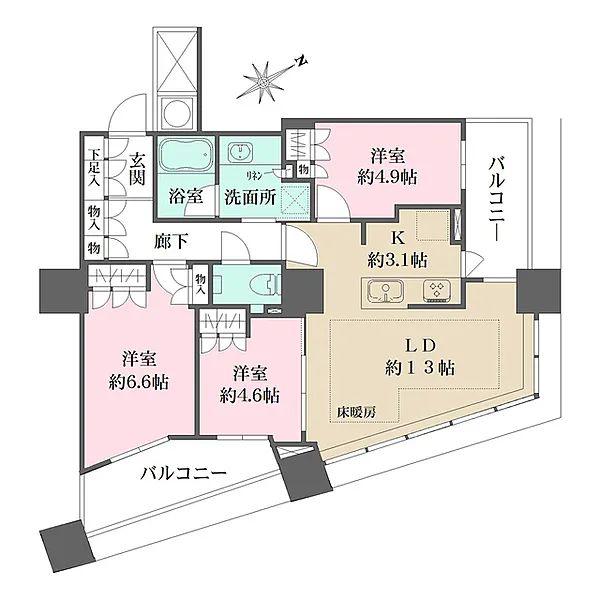ザ・パークハウス西新宿タワー60(3LDK/13階)の間取り写真