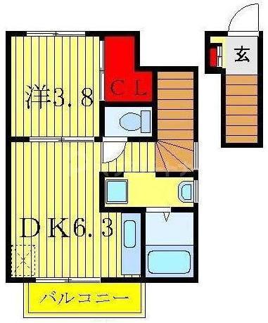 宝ルーセントA(1DK/2階)の間取り写真