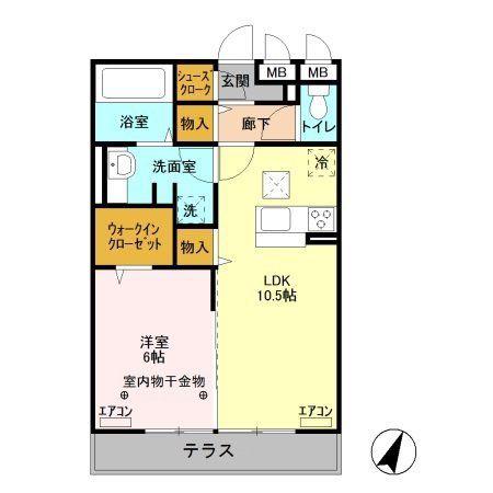 ロイジェントパークス レイクタウン Q(1LDK/1階)の間取り写真