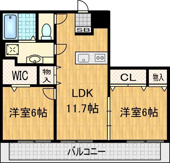 ラ・パール・デュー(2LDK/2階)の間取り写真