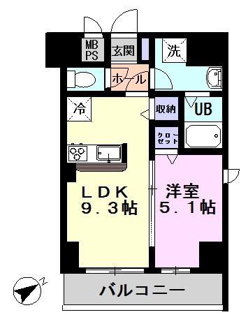 ウッドヒルズ(1LDK/8階)の間取り写真