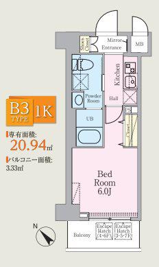 ハイズ西横浜(1K/1階)の間取り写真