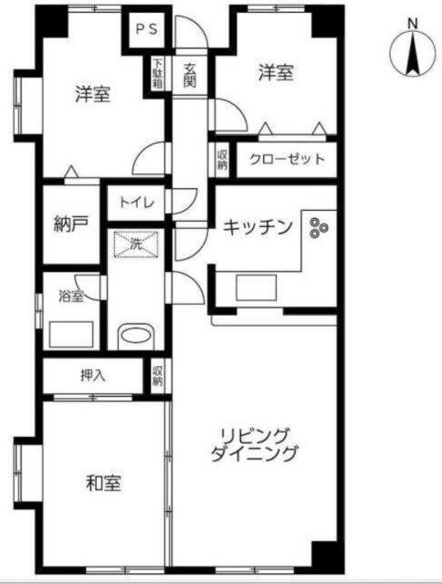 牛久第三グリーンコーポ(3LDK/2階)の間取り写真
