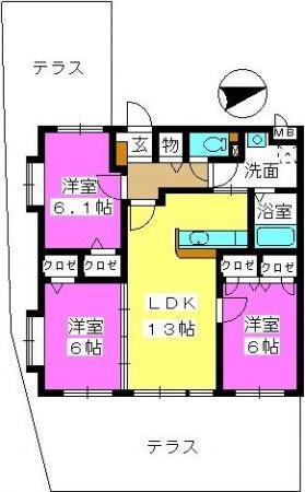 Mハウス(3LDK/1階)の間取り写真