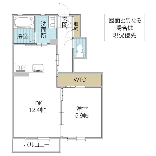 アクトグレース桜の郷 B(1LDK/1階)の間取り写真
