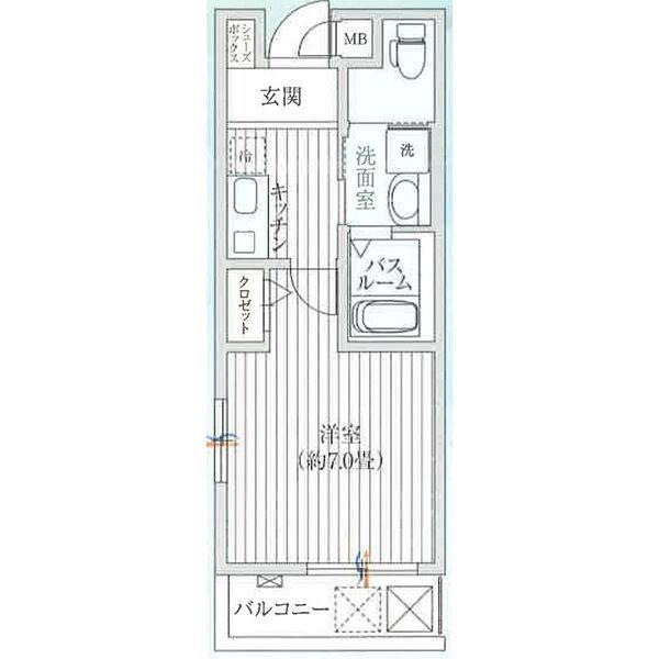 ワコーレヴィータ新神戸(1K/2階)の間取り写真