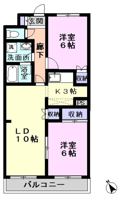 シャルマン・ブラン(2LDK/1階)の間取り写真