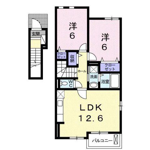 レクイアーレ72 B(2LDK/2階)の間取り写真