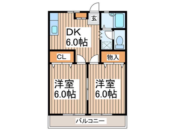 ハイネス2(2DK/2階)の間取り写真