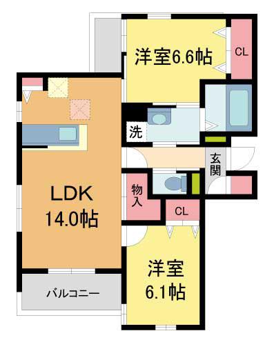 NIGAWA RESIDENCEII(2LDK/3階)の間取り写真