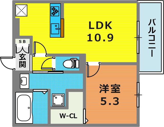 CUORE魚崎(1LDK/3階)の間取り写真
