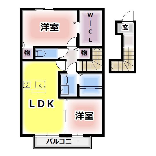 GRASMEREA(2LDK/2階)の間取り写真