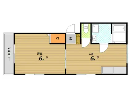 マリンハイツ(1DK/1階)の間取り写真